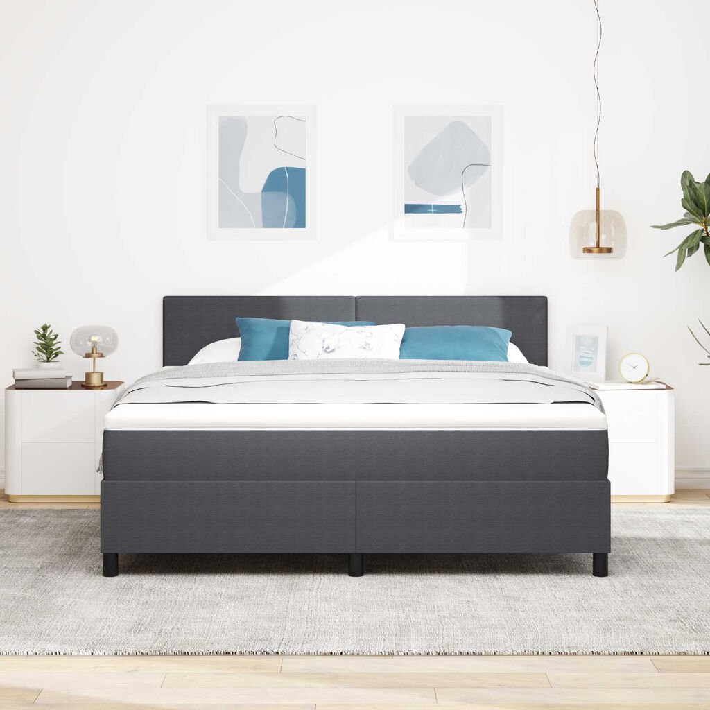 vidaXL Κρεβάτι Box Spring με Στρώμα & LED Σκοτεινό Γκρι Ύφασμα Κοτλέ