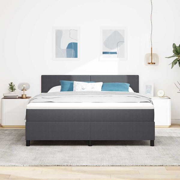 vidaXL Κρεβάτι Box Spring με Στρώμα & LED Σκοτεινό Γκρι Ύφασμα Κοτλέ