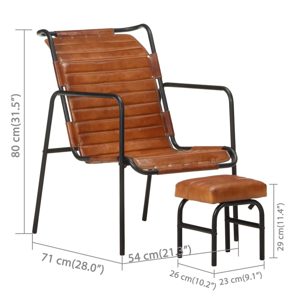 vidaXL Πολυθρόνα Relax Καφέ από Γνήσιο Δέρμα Με Υποπόδιο