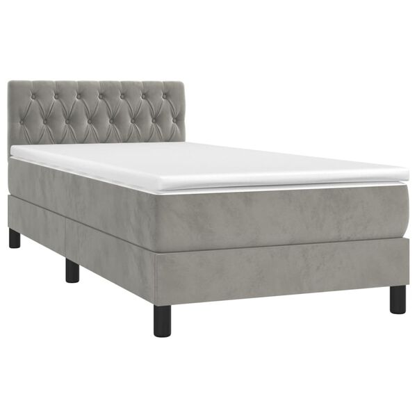 vidaXL Κρεβάτι Boxspring με Στρώμα Ανοιχτό Γκρι 90x200 εκ. Βελούδινο
