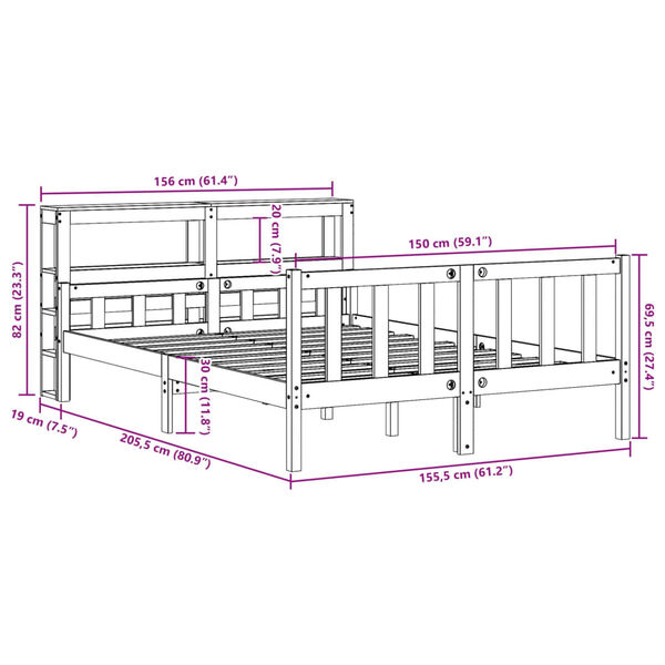 vidaXL Πλαίσιο Κρεβατιού με Κεφαλάρι Μελί 150x200εκ. Μασίφ Ξύλο Πεύκου