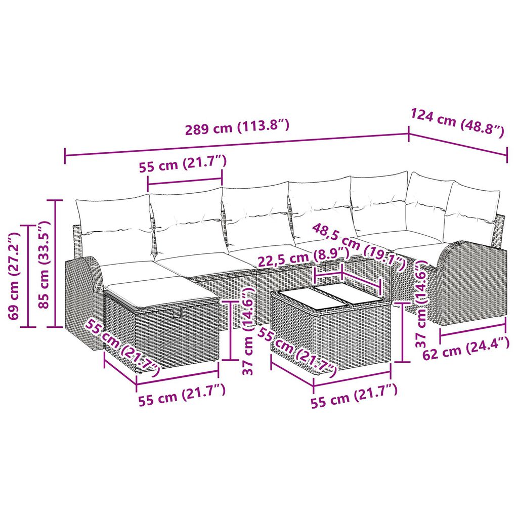 vidaXL Set Καναπέ 8 Τεμαχίων με Μαξιλάρια Μπεζ Πολυ Ρατάν