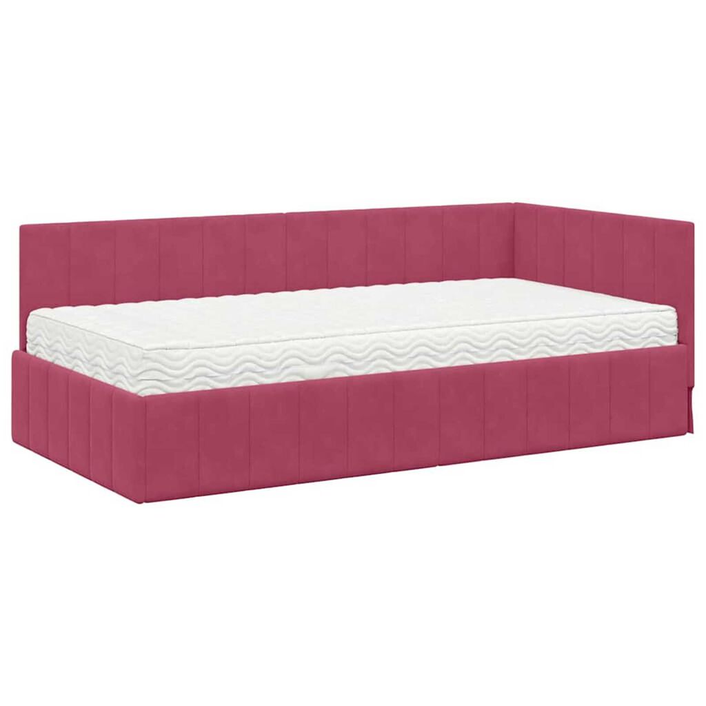 vidaXL Κρεβάτι Γωνίας με στρώμα Μπορντό 90 x 190 cm Βελούδο