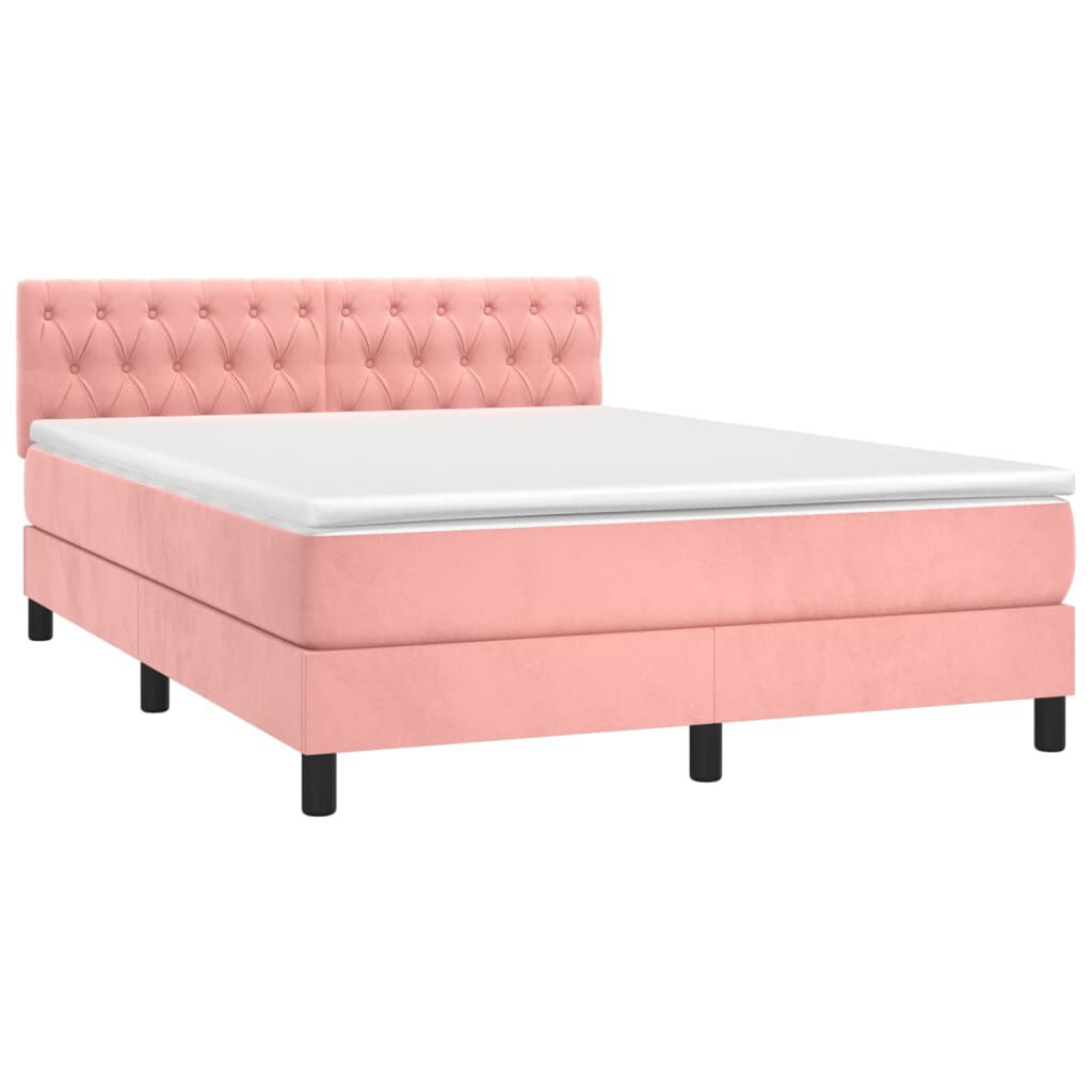 vidaXL Κρεβάτι Boxspring με Στρώμα Ροζ 140x200 εκ. Βελούδινο