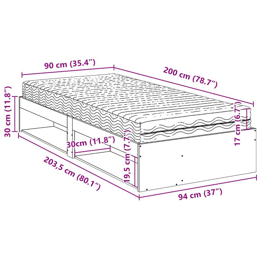 vidaXL Καναπές Κρεβάτι με Στρώμα 90x200 εκ. Μασίφ Ξύλο Πεύκου