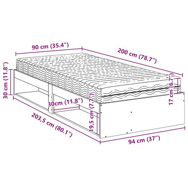 vidaXL Καναπές Κρεβάτι με Στρώμα 90x200 εκ. Μασίφ Ξύλο Πεύκου