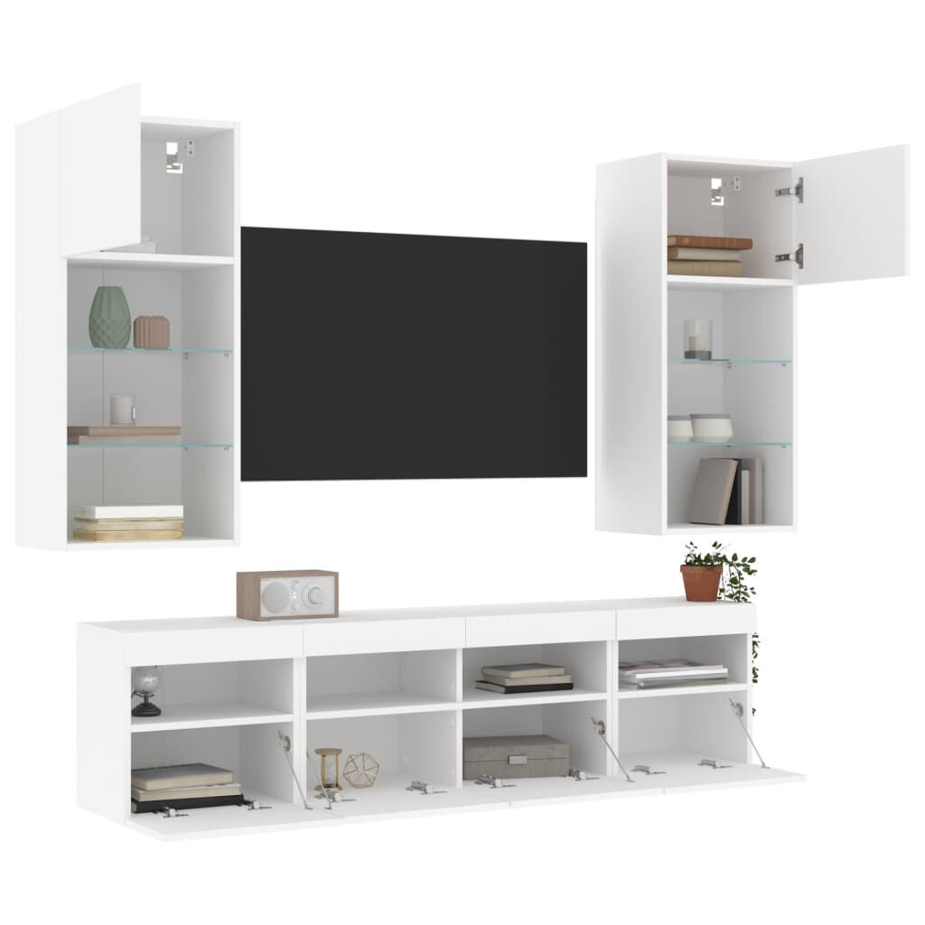 vidaXL Έπιπλα Τοίχου Τηλεόρασης 5 τεμ LED Λευκά από Επεξεργασμένο Ξύλο