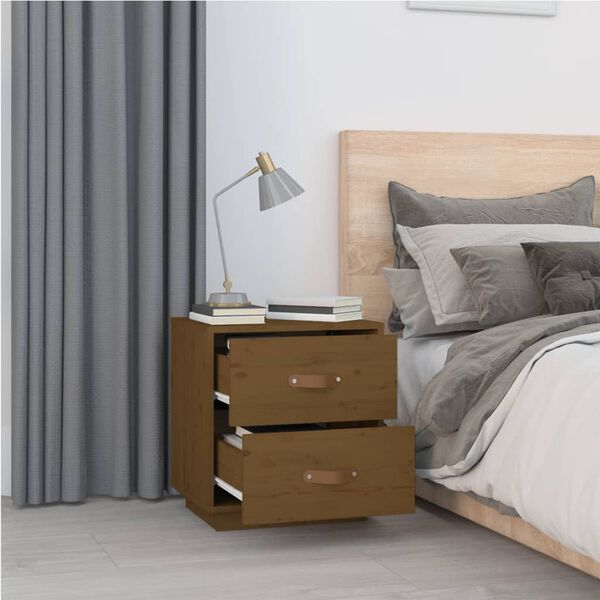 vidaXL Κομοδίνο Καφέ Μελί 40x34x45 εκ. από Μασίφ Ξύλο Πεύκου