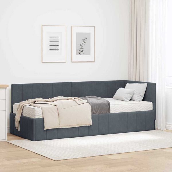 vidaXL Κρεβάτι Γωνίας με στρώμα Σκούρο γκρι 80 x 200 cm Βελούδο