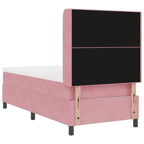 vidaXL Κρεβάτι Box Spring LED με Στρώμα Ροζ 90 x 190 cm Βελούδο