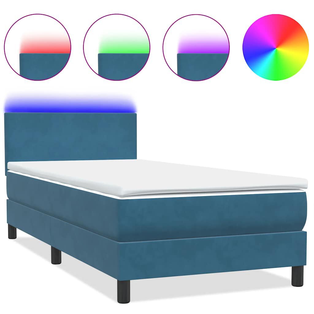 vidaXL Box Spring κρεβάτι με στρώμα σκούρο μπλε 90x210 εκ. Βελούδινο