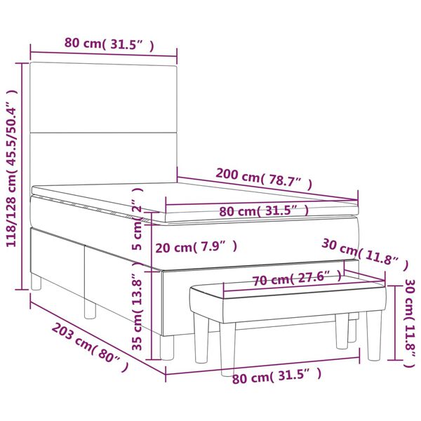 vidaXL Κρεβάτι Boxspring με Στρώμα Λευκό 80 x 200 εκ. Συνθετικό Δέρμα