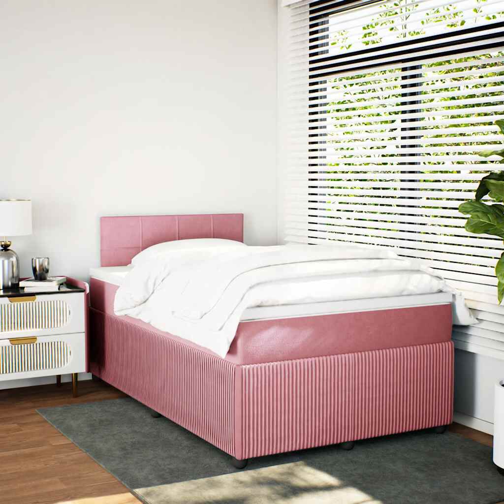 vidaXL Κρεβάτι Boxspring με Στρώμα Ροζ 120x190 εκ. Βελούδινο