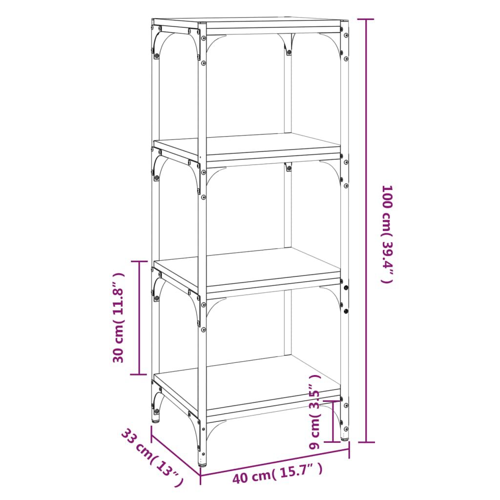 vidaXL Βιβλιοθήκη Καφέ Δρυς 40x33x100 εκ. Επεξεργασμένο Ξύλο & Ατσάλι