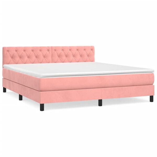 vidaXL Κρεβάτι Boxspring με Στρώμα Ροζ 160x200 εκ. Βελούδινο