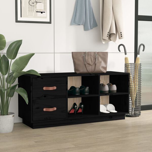 vidaXL Παπουτσοθήκη Μαύρο 100x34x45 εκ. από Μασίφ Ξύλο Πεύκου