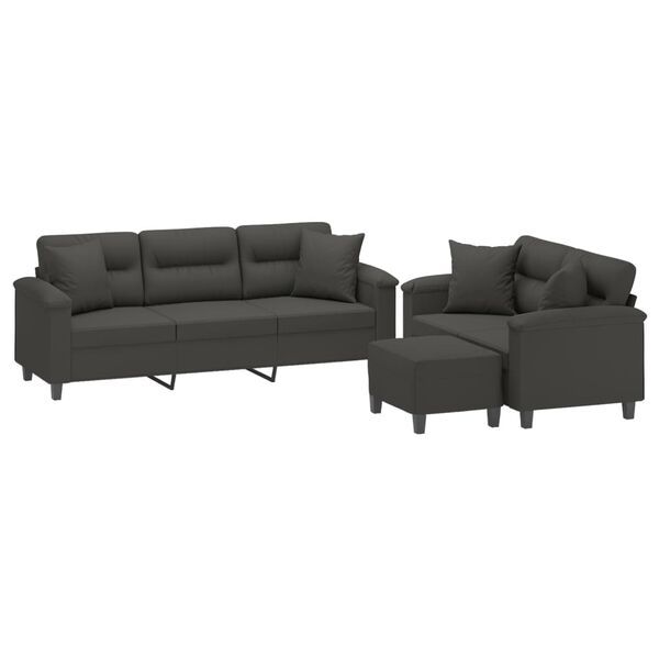 vidaXL Σετ Σαλονιού 3 Τεμαχίων Σκ. Γκρι Ύφασμα Μικροϊνών με Μαξιλάρια