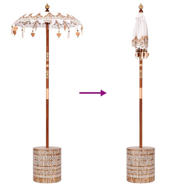 vidaXL Μπαλινέζικη ομπρέλα με βάση Κρεμ 95 x 95 x 260 εκ. Βαμβάκι