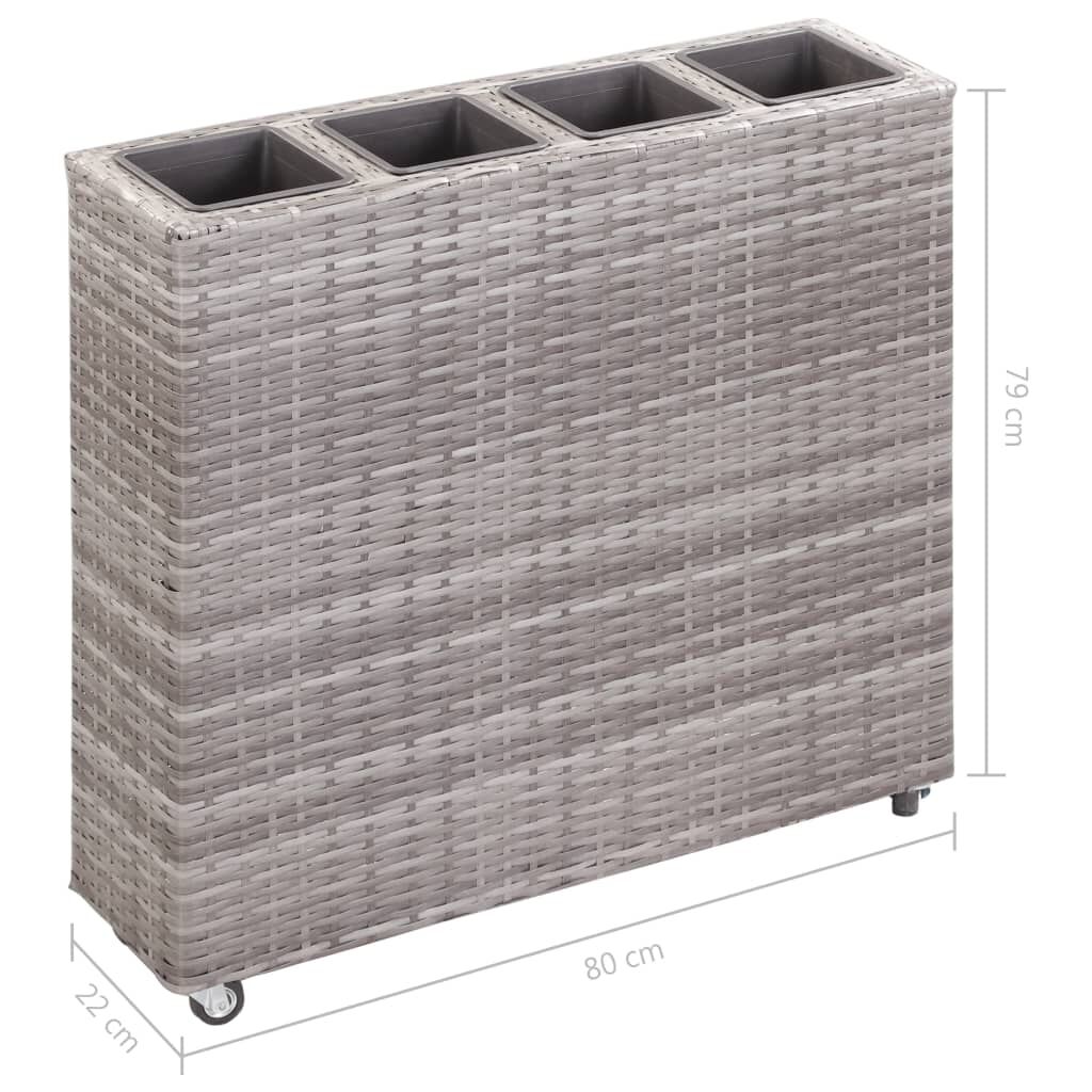 vidaXL Ζαρντινιέρα Υπερυψωμένη 4 Δοχεία Γκρι 80x22x79 εκ. Συνθ. Ρατάν