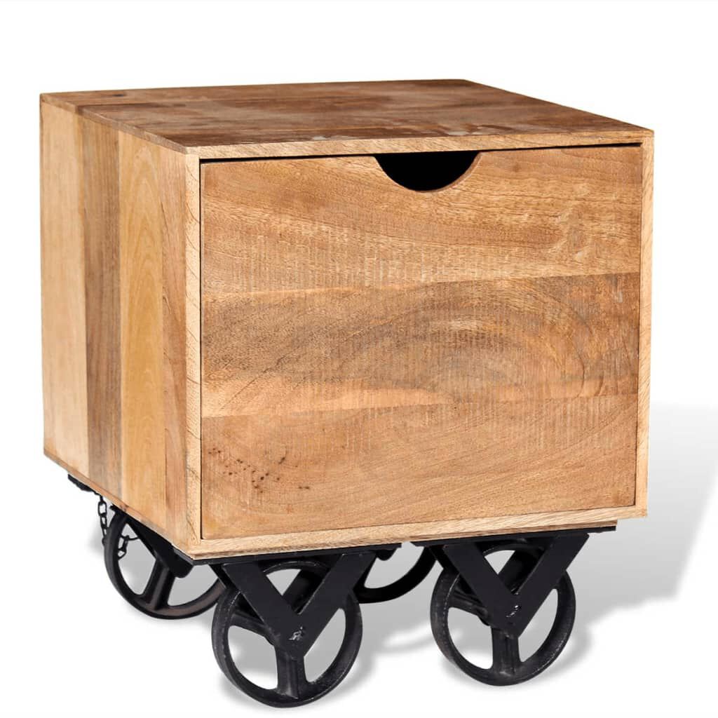 vidaXL Τραπέζι Βοηθητικό με Συρτάρι Ροδάκια 40x40x45 εκ. Ξύλο Μάνγκο