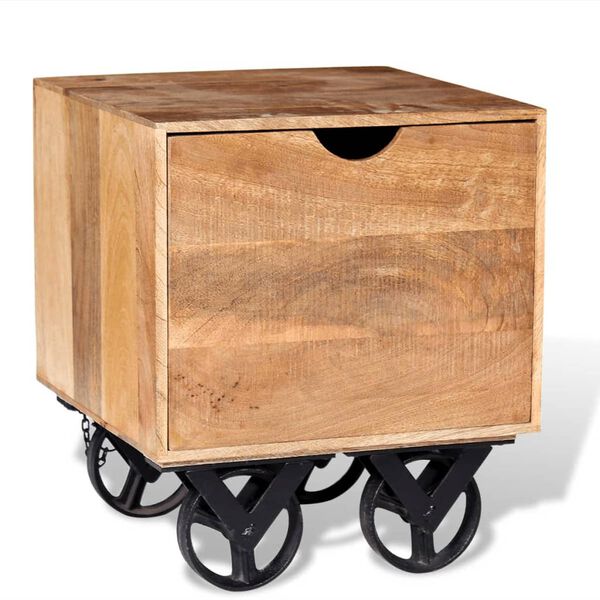 vidaXL Τραπέζι Βοηθητικό με Συρτάρι Ροδάκια 40x40x45 εκ. Ξύλο Μάνγκο