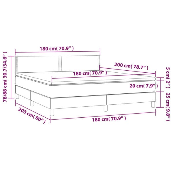 vidaXL Κρεβάτι Boxspring με Στρώμα & LED Λευκό 180x200 εκ. Συνθ. Δέρμα