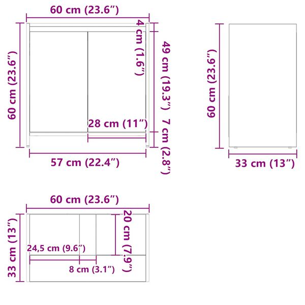 vidaXL Ντουλάπι Νιπτήρα Sonoma Δρυς 60 x 33 x 61 εκ. από Επεξ. Ξύλο