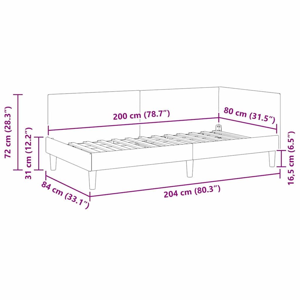 vidaXL Κρεβάτι Γωνίας Ανοιχτό γκρι 80 x 200 cm Ύφασμα και Έργο ξύλου