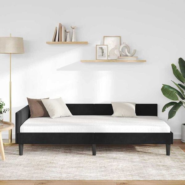 vidaXL Πλαϊνό Κρεβάτι Μαύρο 90 x 200 cm Βελούδο και Στιβαρή ξυλεία