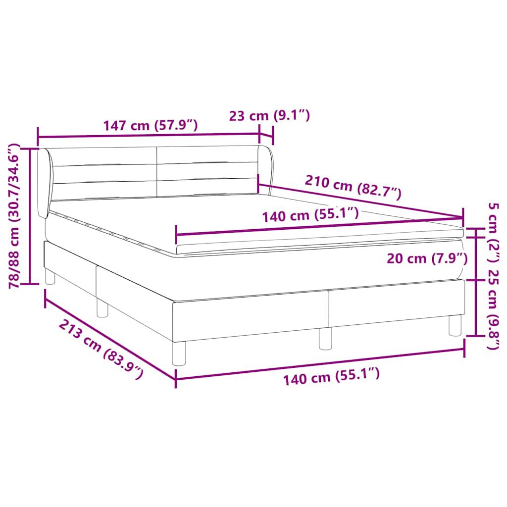 vidaXL Κρεβάτι Boxspring με Στρώμα Ανοιχτό Γκρι 140x210 εκ. Βελούδινο