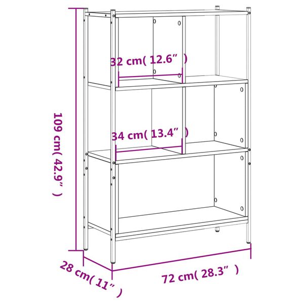 vidaXL Βιβλιοθήκη Μαύρη 72 x 28 x 109 εκ. από Επεξεργασμένο Ξύλο