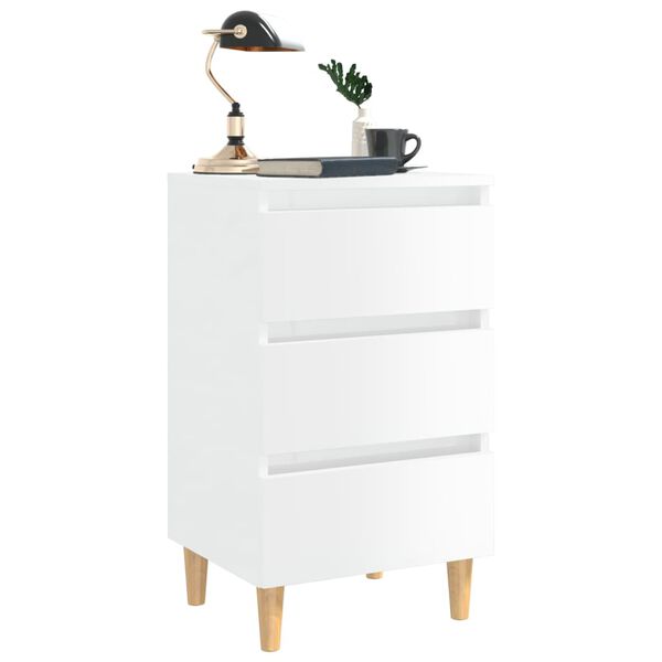 vidaXL Κομοδίνα 2 τεμ. Γυαλ. Λευκό 40 x 35 x 69 εκ. με Ξύλινα Πόδια