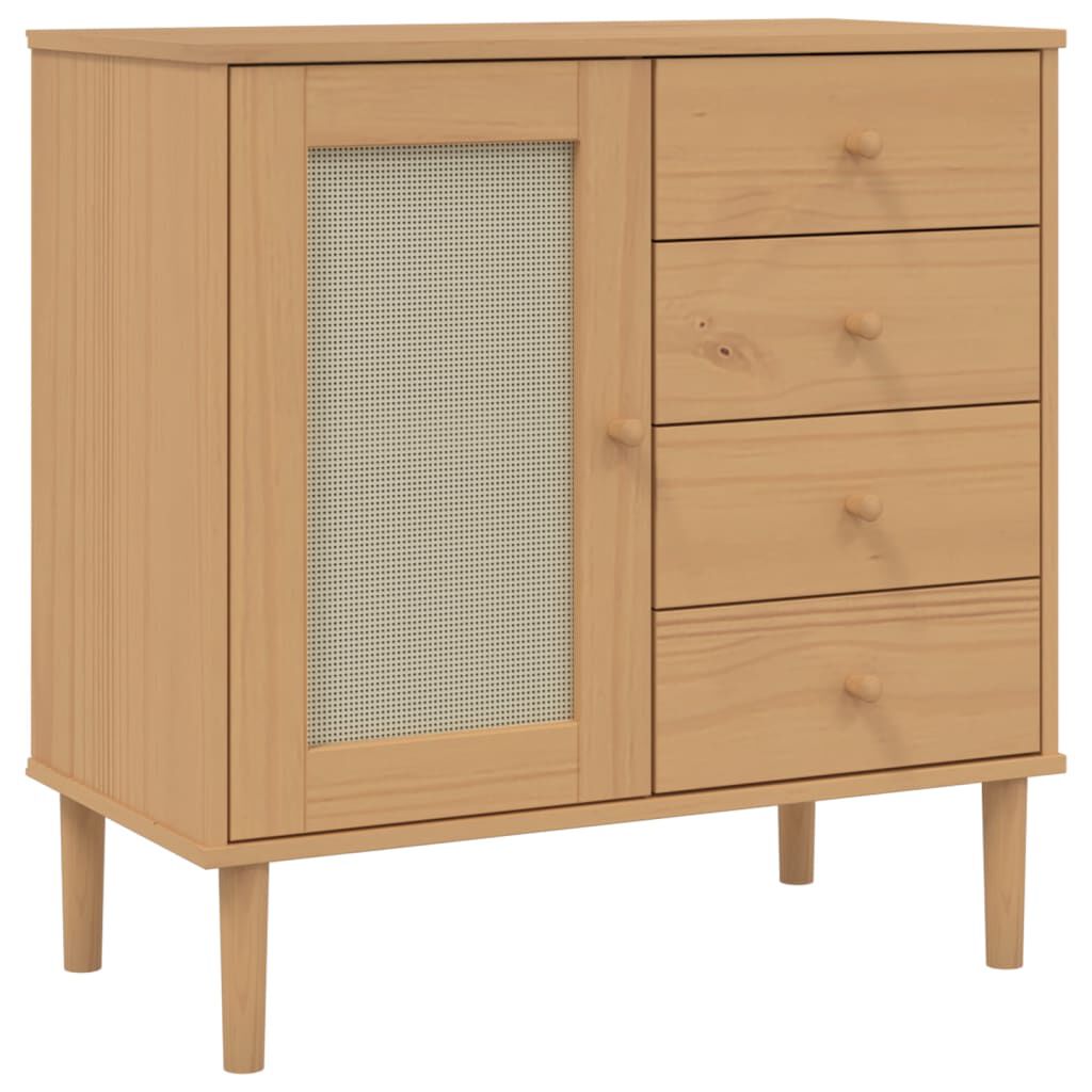 vidaXL Μπουφές SENJA Καφέ / Ρατάν 80 x 40 x 80 εκ. Μασίφ Ξύλο Πεύκου