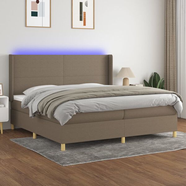 vidaXL &Kappa;&rho;&epsilon;&beta;ά&tau;&iota; Boxspring &mu;&epsilon; &Sigma;&tau;&rho;ώ&mu;&alpha; & LED Taupe 200x200 &epsilon;&kappa;. &Upsilon;&phi;&alpha;&sigma;&mu;ά&tau;&iota;&nu;&omicron;