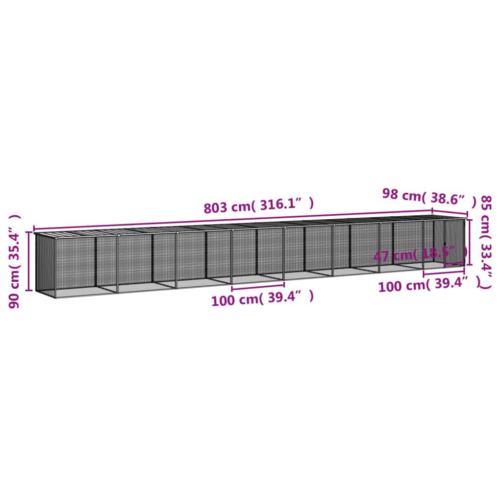 vidaXL Κοτέτσι - Κλουβί με Στέγη Ανθρακί 803x98x90 εκ. Γαλβαν. Ατσάλι