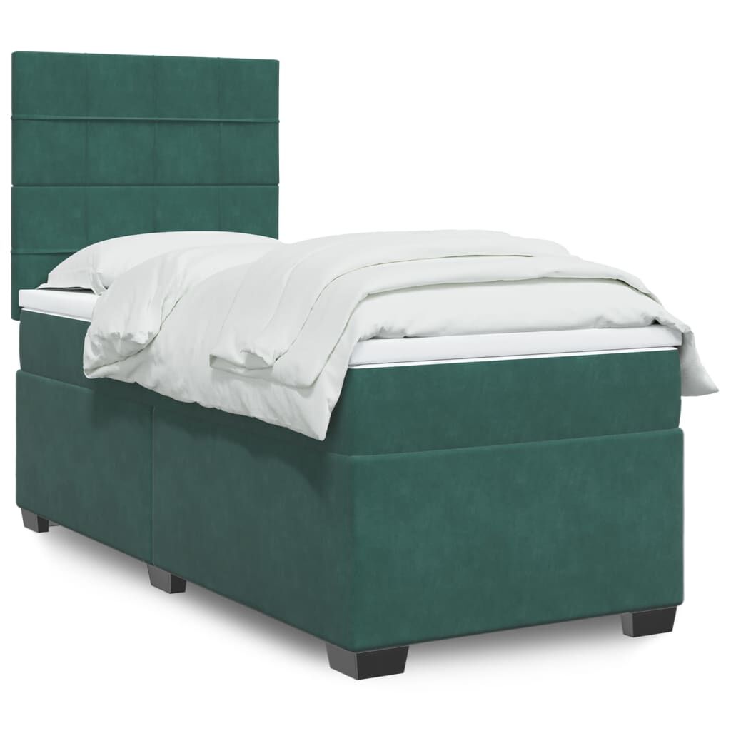 vidaXL Κρεβάτι Boxspring με Στρώμα Σκούρο Πράσινο 100x200εκ. Βελούδινο