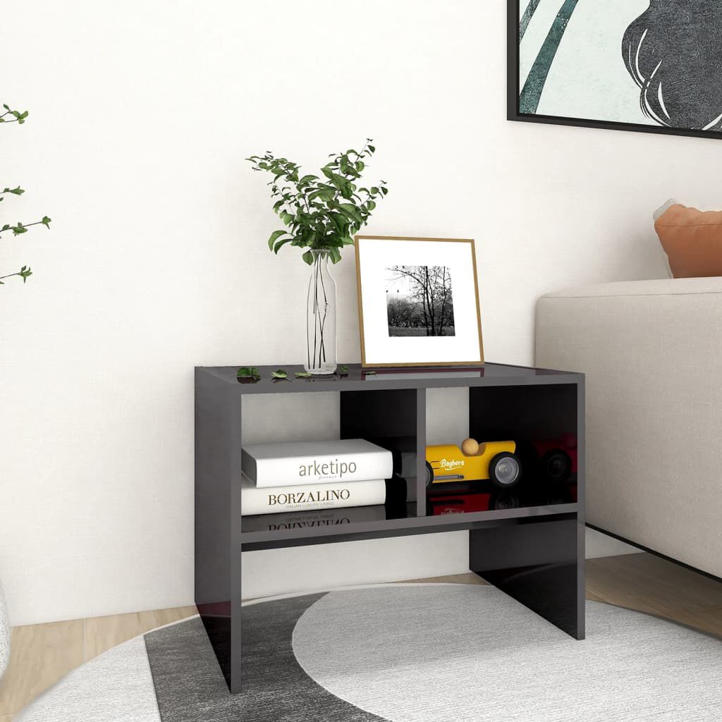 vidaXL Τραπέζι Βοηθητικό Γυαλιστερό Γκρι 60 x 40 x 45 εκ. Επεξ. Ξύλο