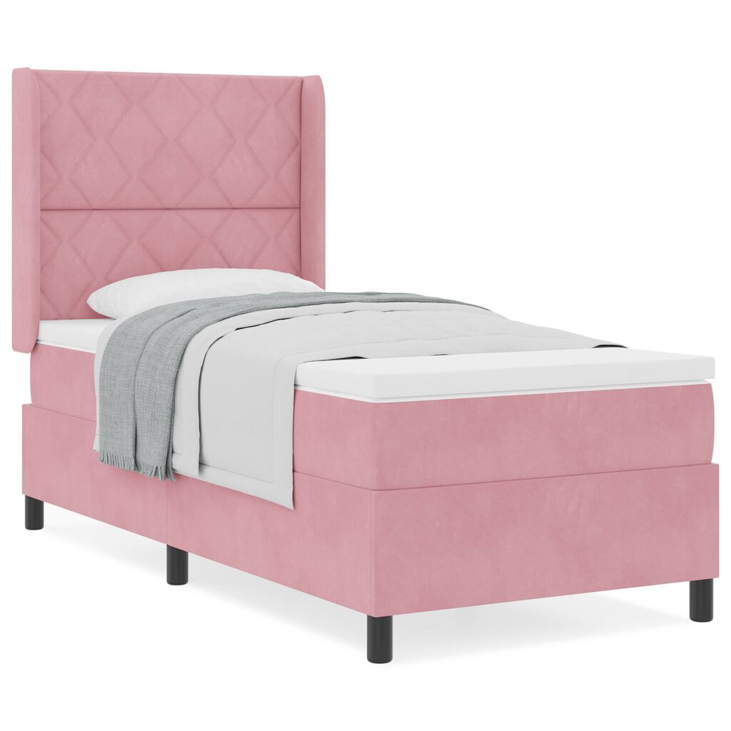 κρεβάτι box spring vidaXL με στρώμα Ροζ 90x190 εκ Βελούδο