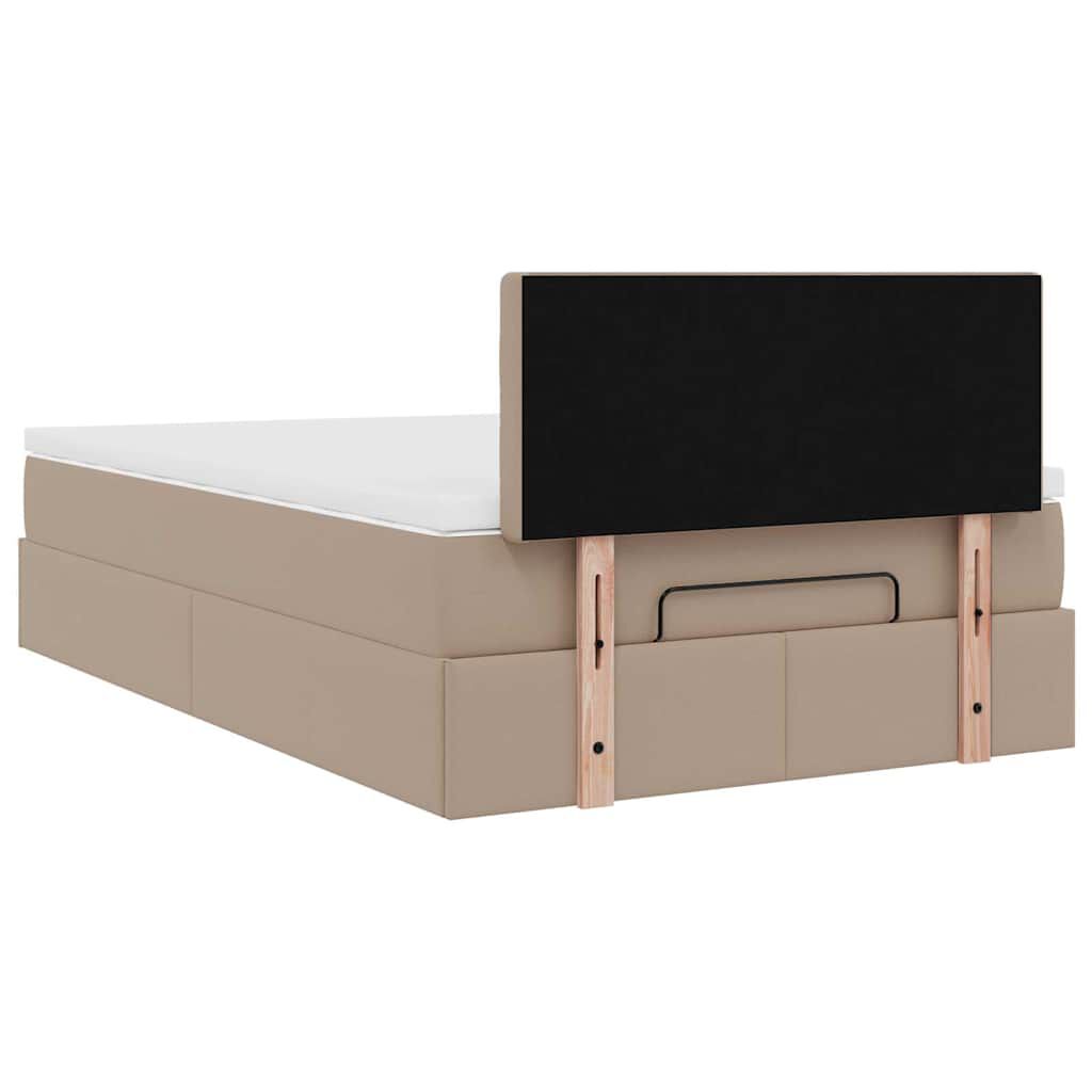 vidaXL Οθωμανικό κρεβάτι με στρώματα & LEDs Cappuccino Faux Leather