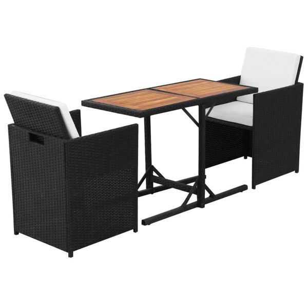 vidaXL Σετ Επίπλων Bistro 3 Τεμαχίων Μαύρο Συνθετ. Ρατάν με Μαξιλάρια