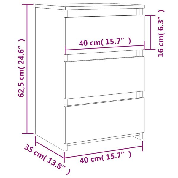 vidaXL Κομοδίνο Καπνιστή Δρυς 40x35x62,5 εκ. από Επεξεργασμένο Ξύλο