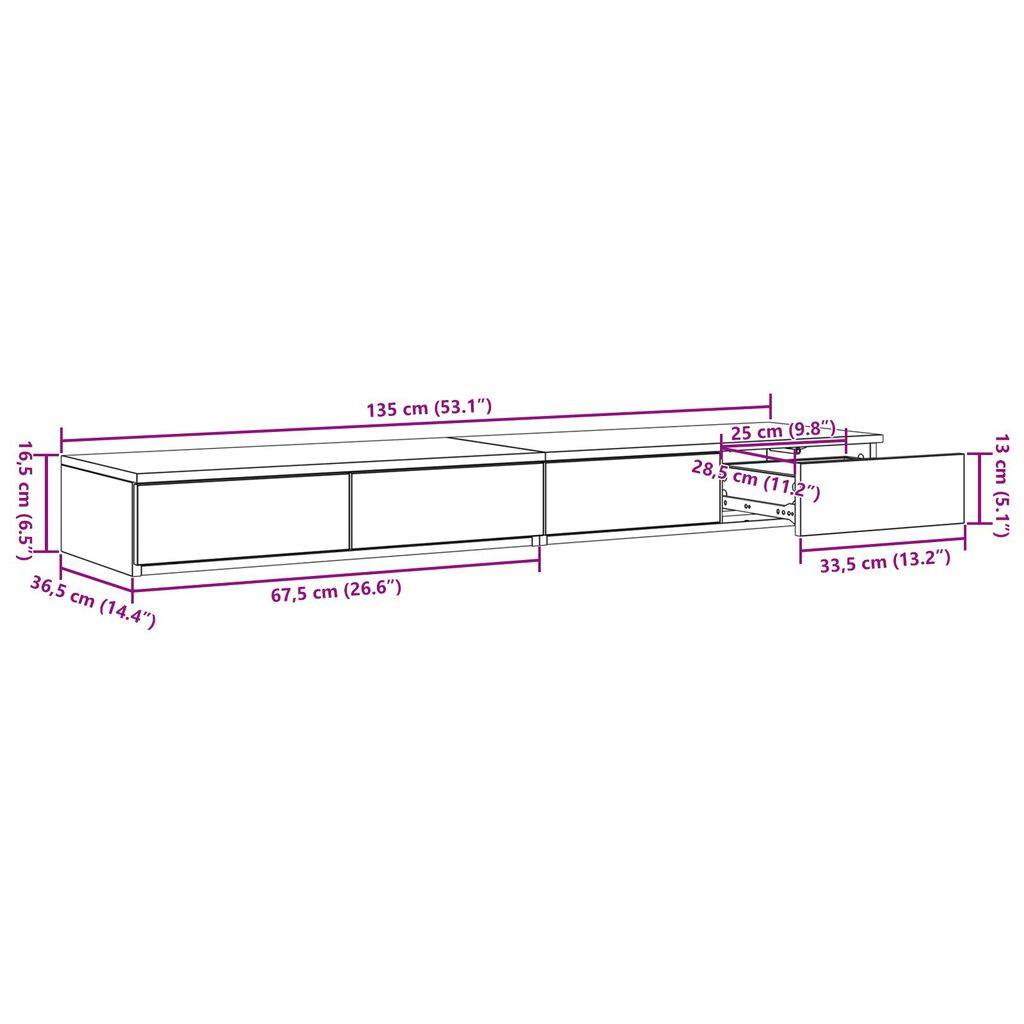 vidaXL Λευκά Συρτάρια Κρεβατιού 135x36,5x16,5 εκ από Ξύλο