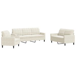vidaXL Πολυθρόνες Σετ 3 Τεμαχίων Κρεμ από Βελούδο με Μαξιλάρια