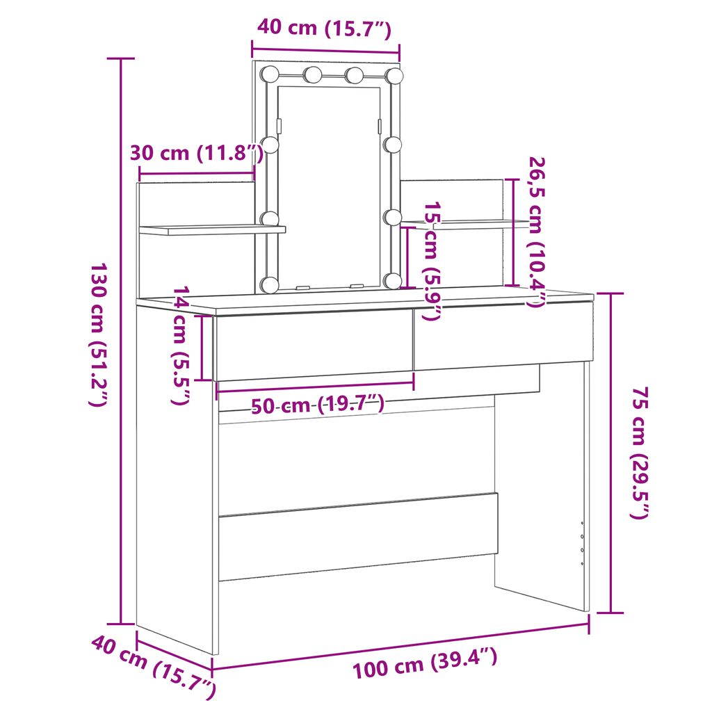 vidaXL Κομοδίνο Μαύρη δρυς 100 x 40 x 130 εκ Επεξεργασμένο ξύλο