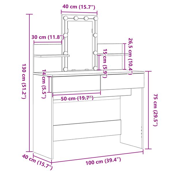 vidaXL Κομοδίνο Μαύρη δρυς 100 x 40 x 130 εκ Επεξεργασμένο ξύλο