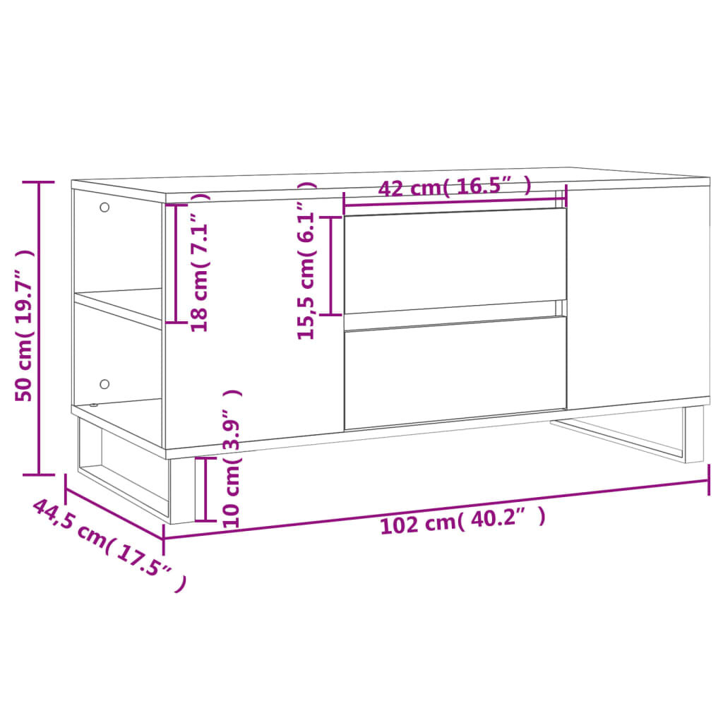 vidaXL Τραπεζάκι Σαλονιού Γκρι Sonoma 102x44,5x50 εκ.