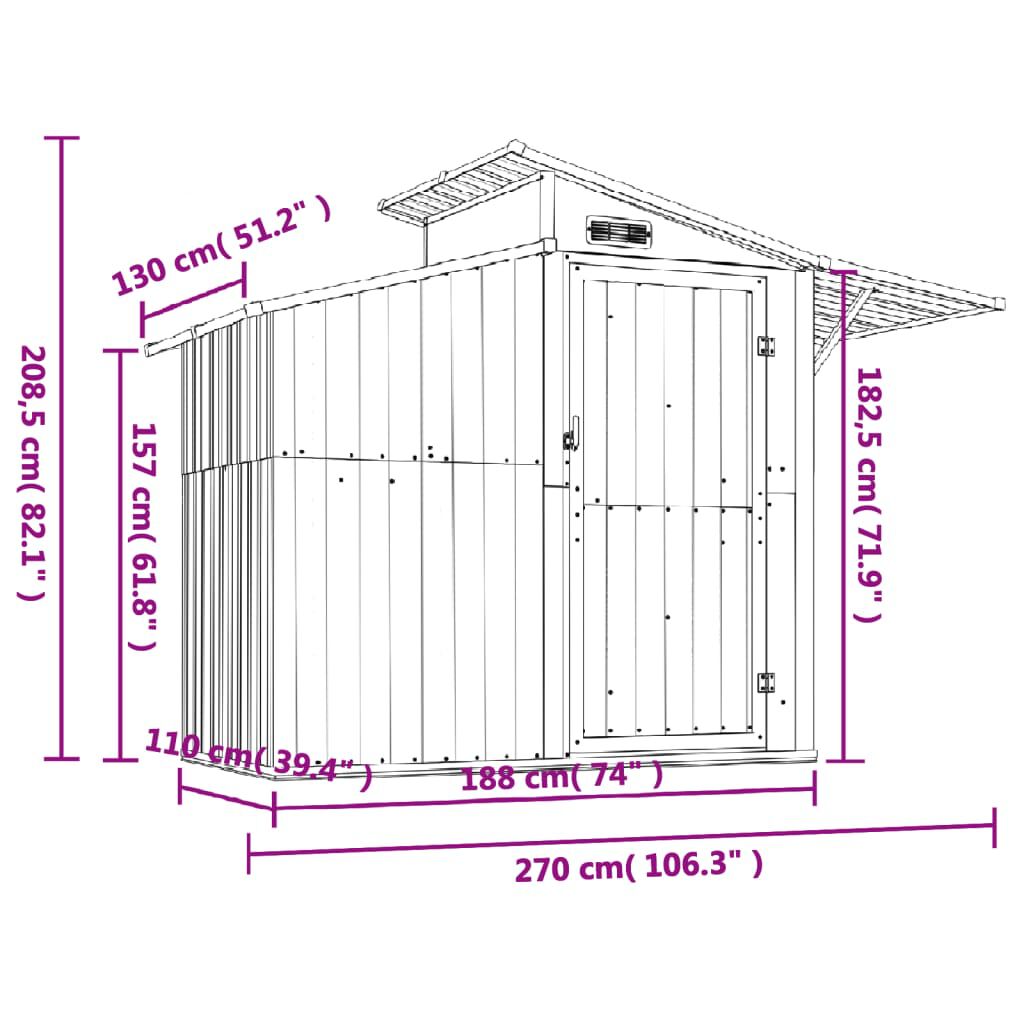 vidaXL Αποθήκη Κήπου Πράσινη 270x130x208,5 εκ. Γαλβανισμένο Ατσάλι