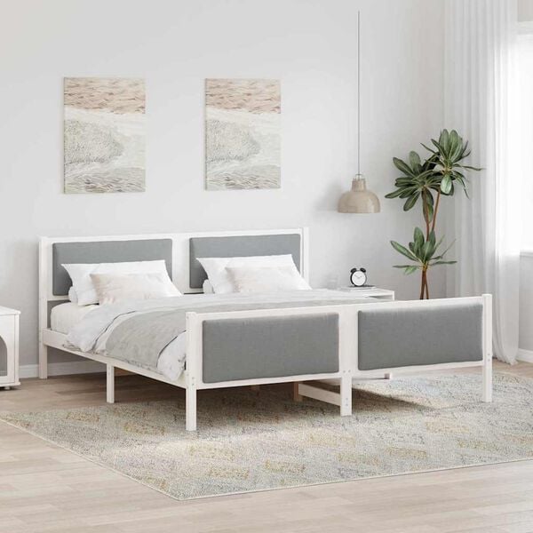 vidaXL Σκελετός Κρεβατιού με κεφαλάρι Ανοιχτό γκρι 200 x 200 cm ύφασμα