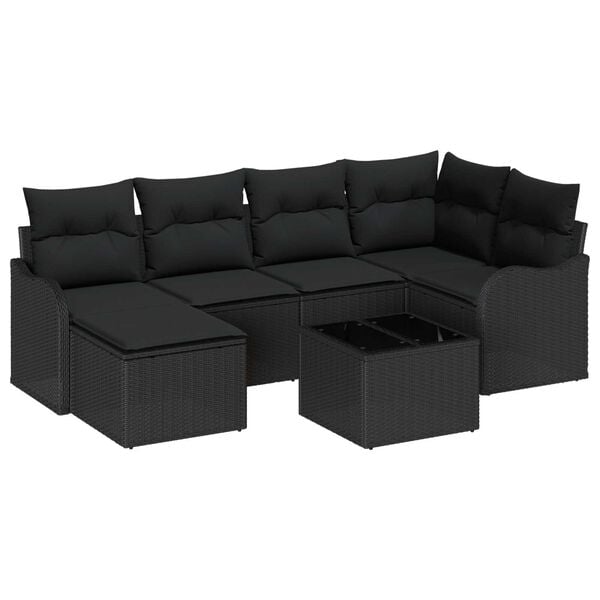 vidaXL Σετ Καναπέ Κήπου με μαξιλάρι 7 pcs Μαύρο Πολυ ράταν