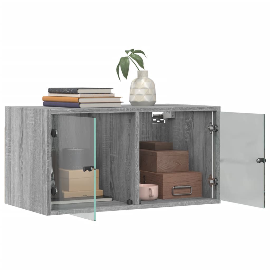 vidaXL Ντουλάπι Τοίχου Γκρι Sonoma 68,5x37x35 εκ. με Γυάλινες Πόρτες